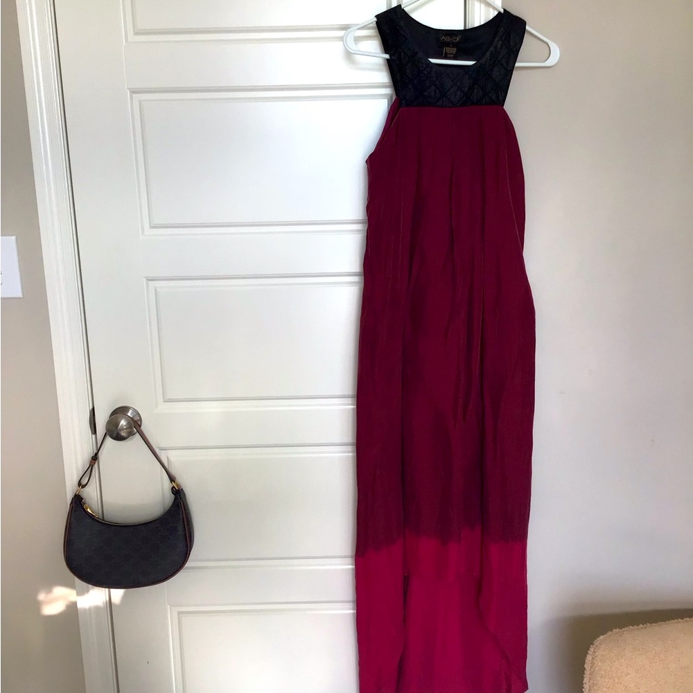 AS by DF silk & leather maxi dress. Burgundy with gradient.